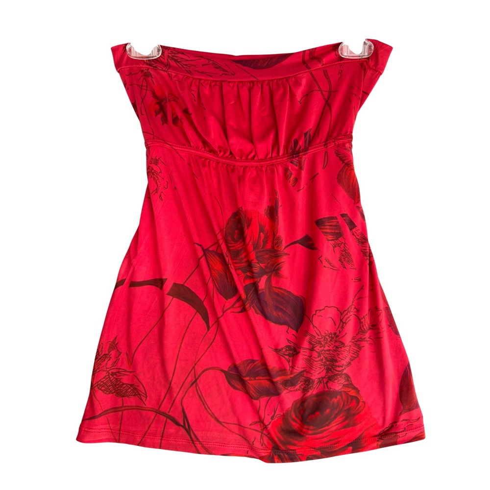 Vintage Y2K Fairy Grunge Strapless Floral Tube Top S Red Rose Babydoll Romantic